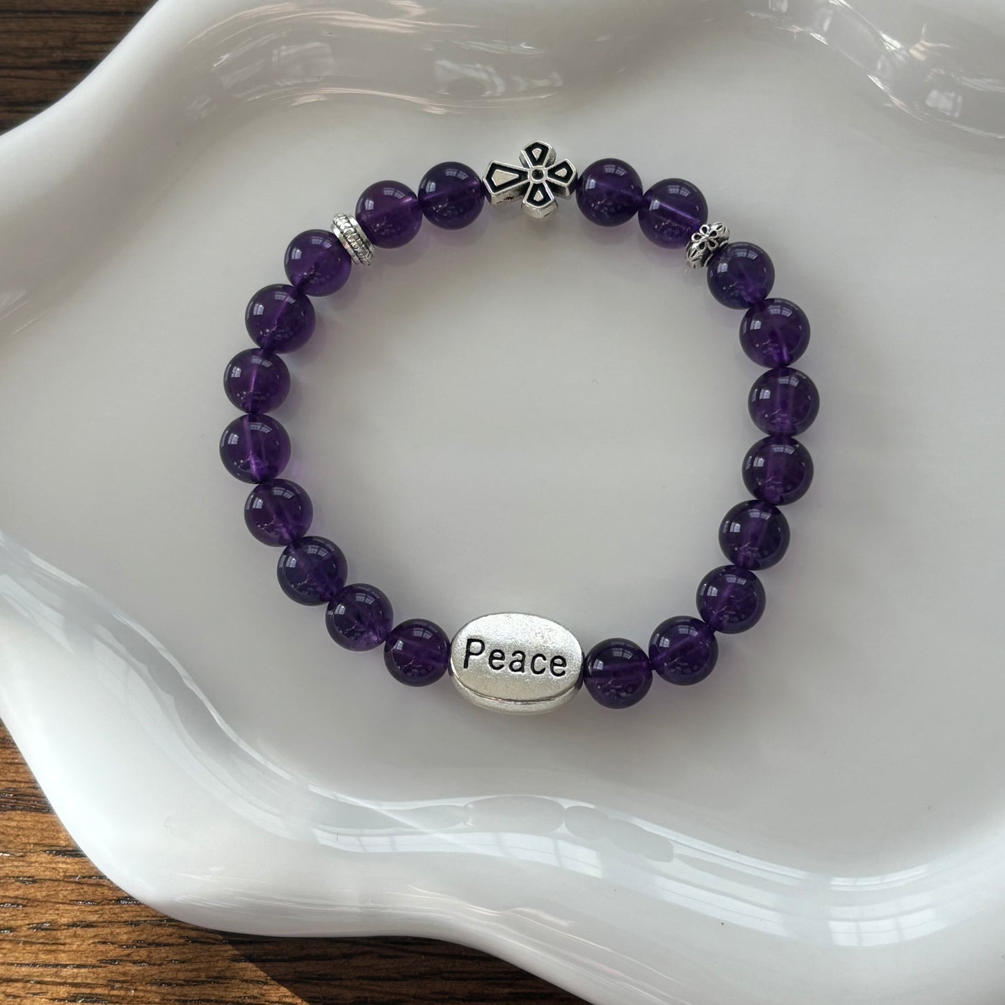 Handmade Cross Amethyst Bracelet -Peace