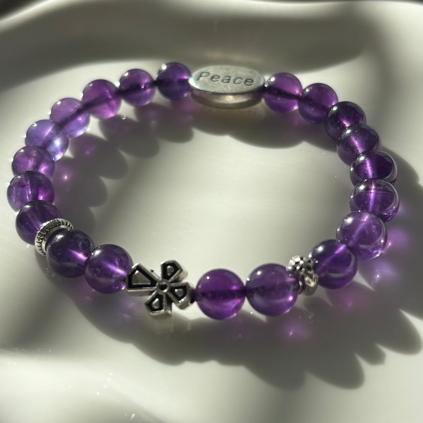 Handmade Cross Amethyst Bracelet -Peace