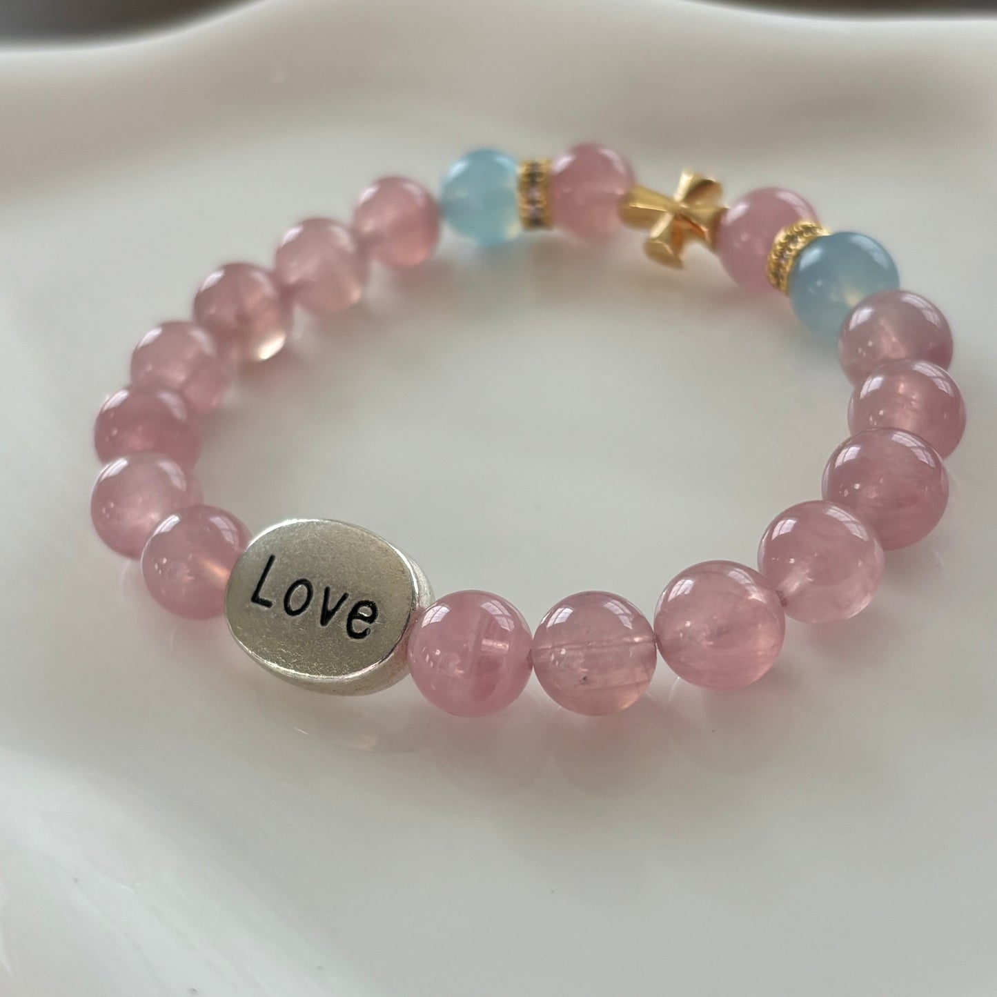 Handmade Cross Rose Quartz Bracelet-Love