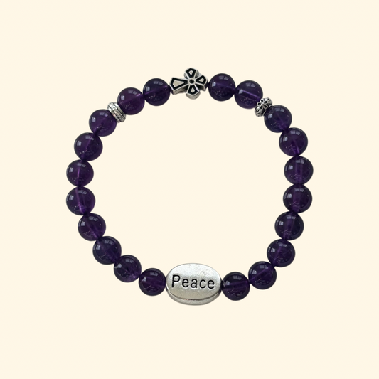 Handmade Cross Amethyst Bracelet -Peace