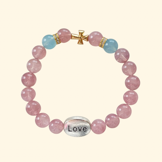 Handmade Cross Rose Quartz Bracelet-Love